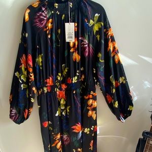 Floral tea length high neck dress